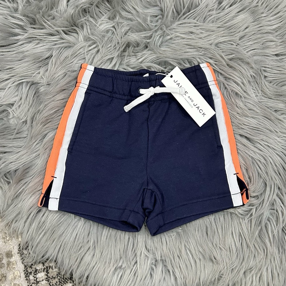 Janie And Jack Boys Stripe Knit Shorts In Navy And‎ Orange Size 3-6 Month ($32)